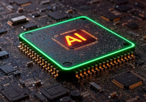 An AI processor chip on a circuit board