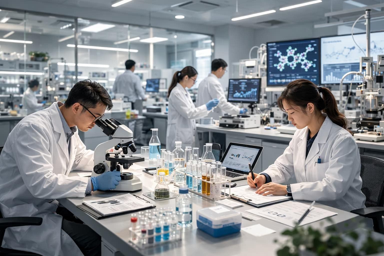 Scientists at work in a research laboratory