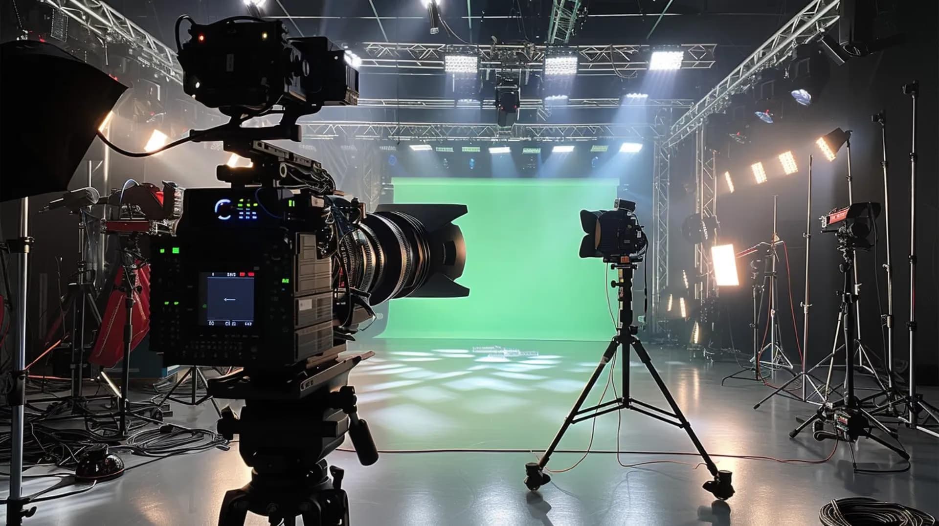 A film camera set up in a production studio