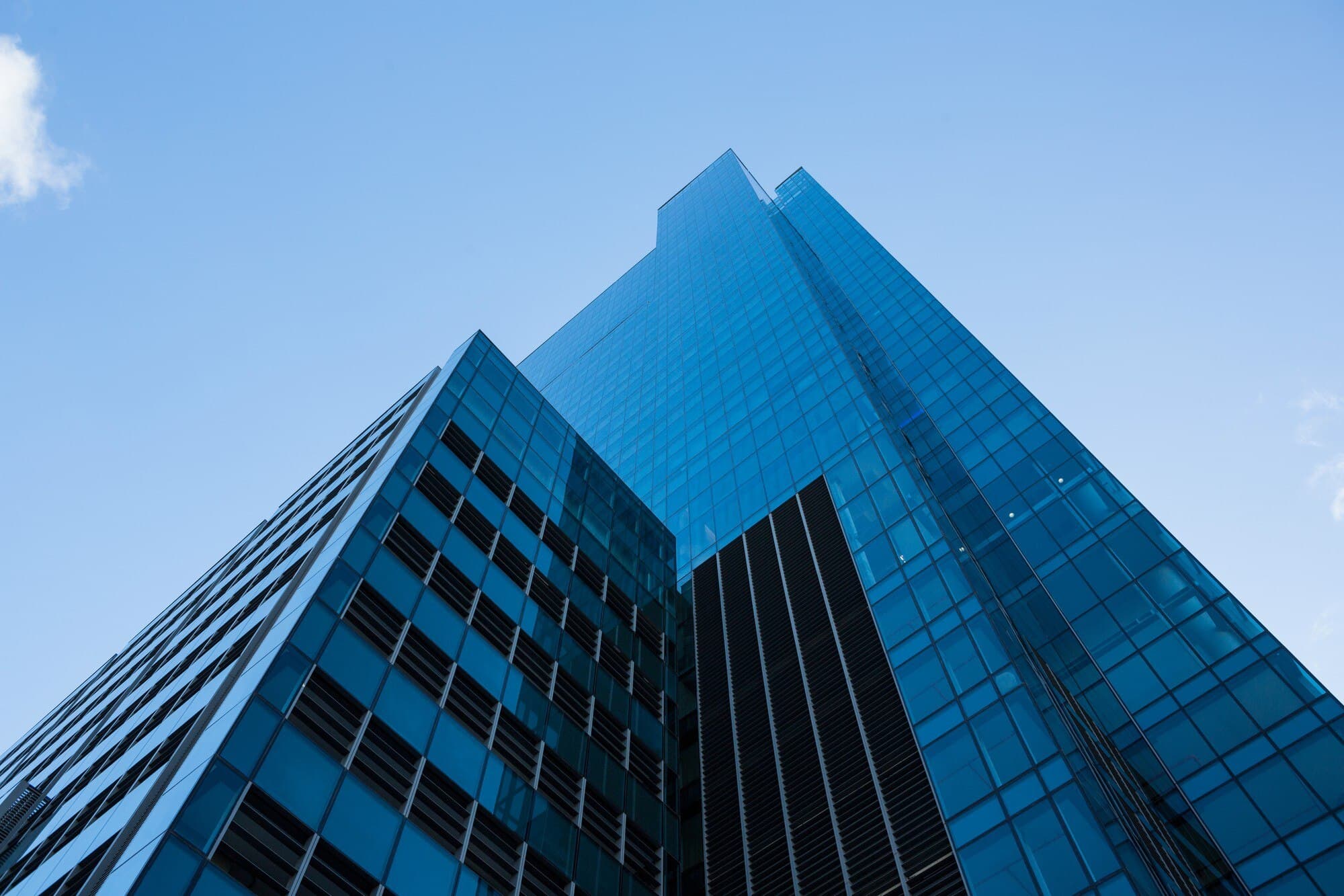 Office towers seen from street level